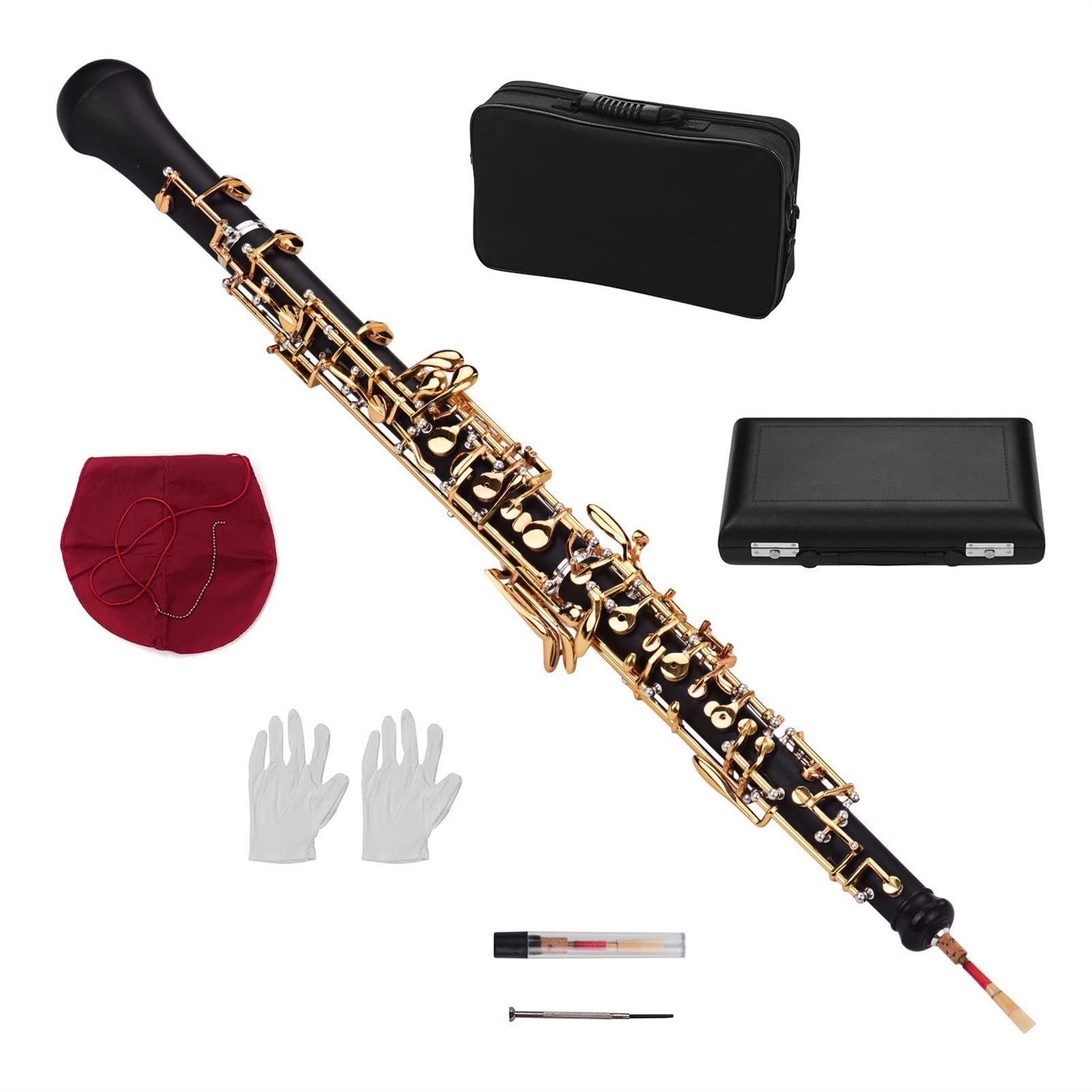 Parti oboe Strumento Placcato Argento Cestino In Stile C Oboe Semi-Automatico Strumento Di Legna Con Guanti Ad Oboe Reed (Color : Gold)