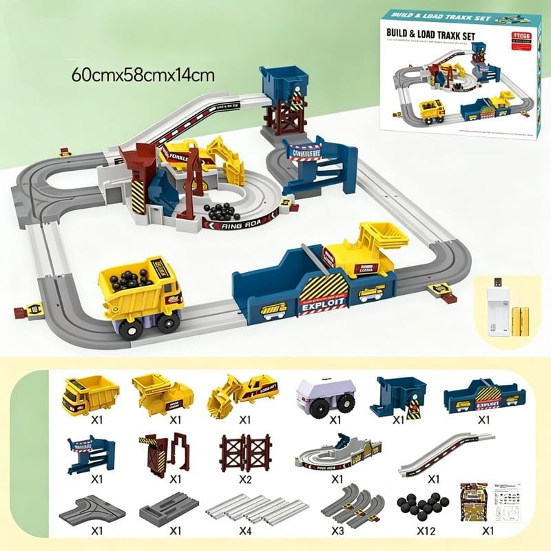 Interactive Electric Quarry Adventure Train & Track Set - Modular Snap Tracks with Motorized Truck Moving Conveyor Forklift Station STEM Construction Т𝐨𝐲 Gift for Kids Boys Girls Age 3+