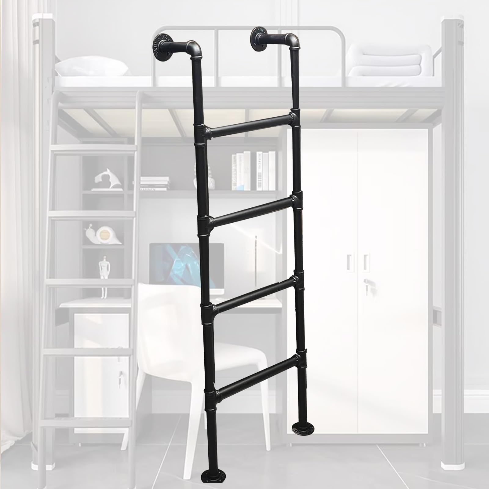 Escalera para litera negra ideal para optimizar el espacio en tu biblioteca, altillo o camper