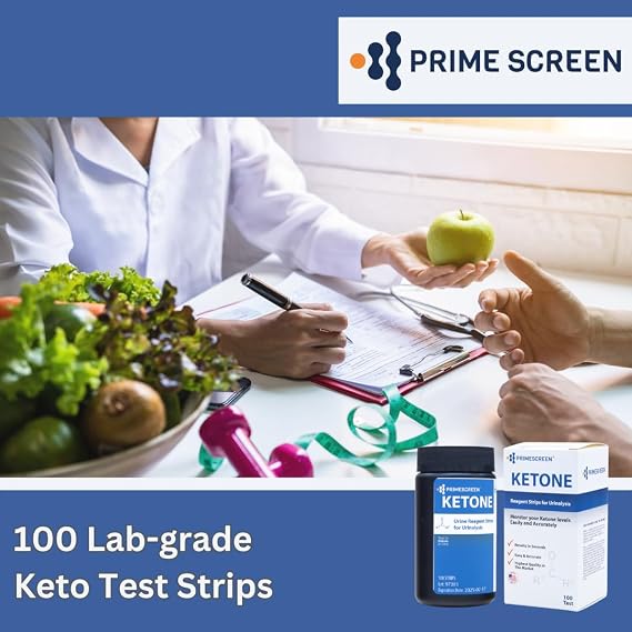 Prime Screen Ketone Test Strips: Testing Ketosis based on your urine, 100 Ketone Urinalysis Tester Strips