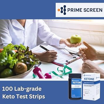 Prime Screen Ketone Test Strips: Testing Ketosis based on your urine, 100 Ketone Urinalysis Tester Strips