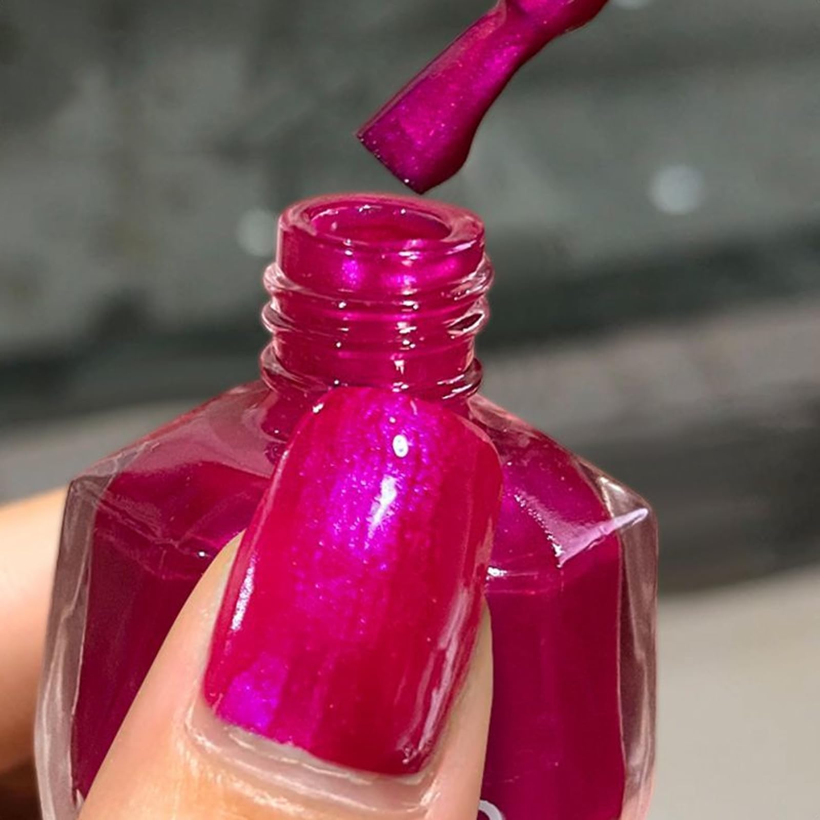 NovaCharm 12ml Hot Pink Nail Polish - Neon Pink Fingerail Polish Quick Dry - High Glossy Iridescent Nail Art Varnish - Shimmer Pink Nail Gel - Fast Drying Nail Polish for DIY Nail Art