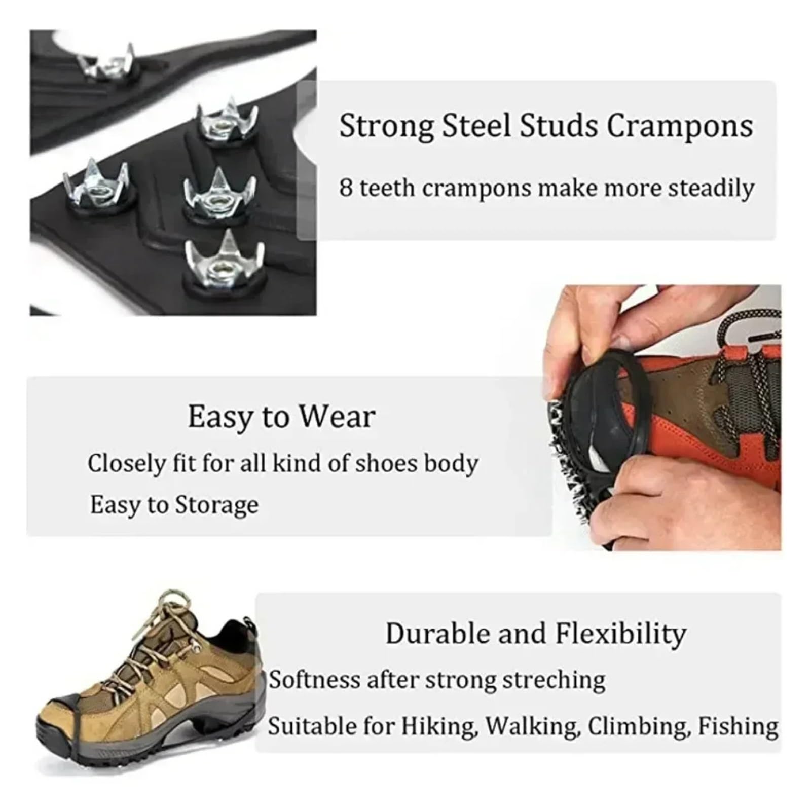 Anti-Rutsch-Spikes 8-Zahn-Eisgriff-Spikes for Winterwanderungen, Bergsteigen Und Schneeschuhwandern – rutschfeste Schuhüberzüge Mit Grip