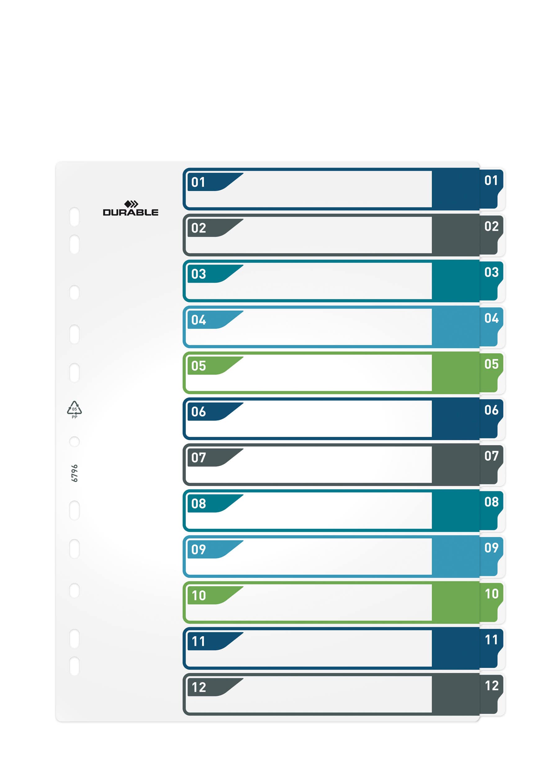 Durable Index Set 1-12 A4+ Portrait, Writable Index Organisation Sheet, 100% Recyclable, Perfect For Organising A4 Documents - Image 2