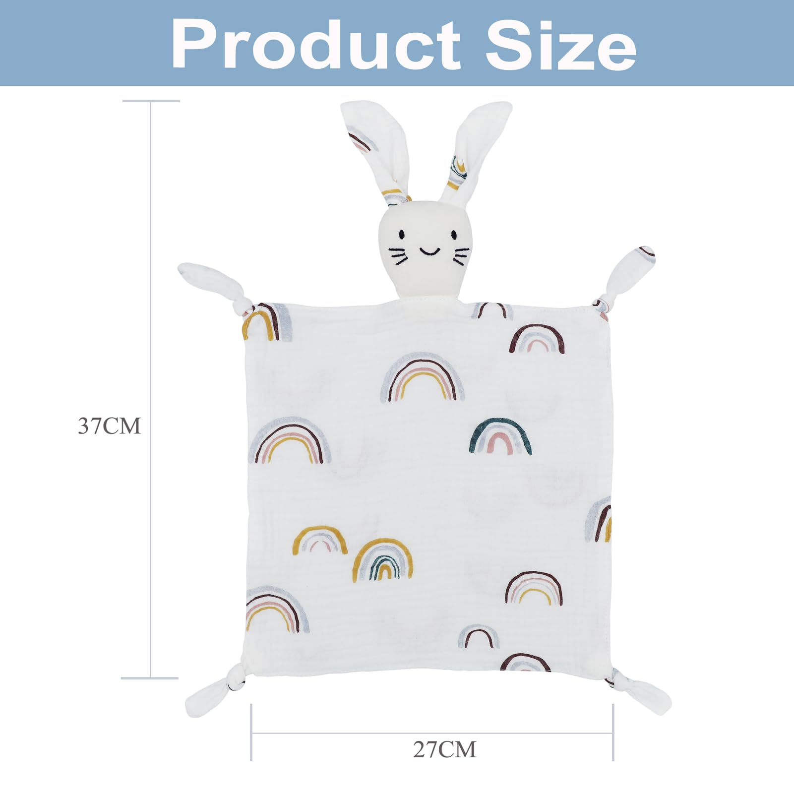 Doudou Bebe Recien Nacido, Manta de Seguridad Muselina de Algodón, Mantita de Apego Juguetes de Peluches Suaves para Dormir Niños Niñas, Dudus Cuadrado Regalo Bebes 0 Meses (Conejito Blanco)