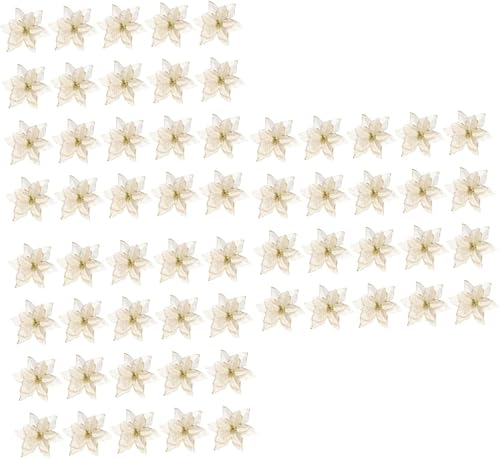 NOLITOY 60 Pcs Artificial Christmas Flowers Christmas Glitter Poinsettia DIY Wreath Supplies Fake Christmas Poinsettia Realistic Garlands for Decor