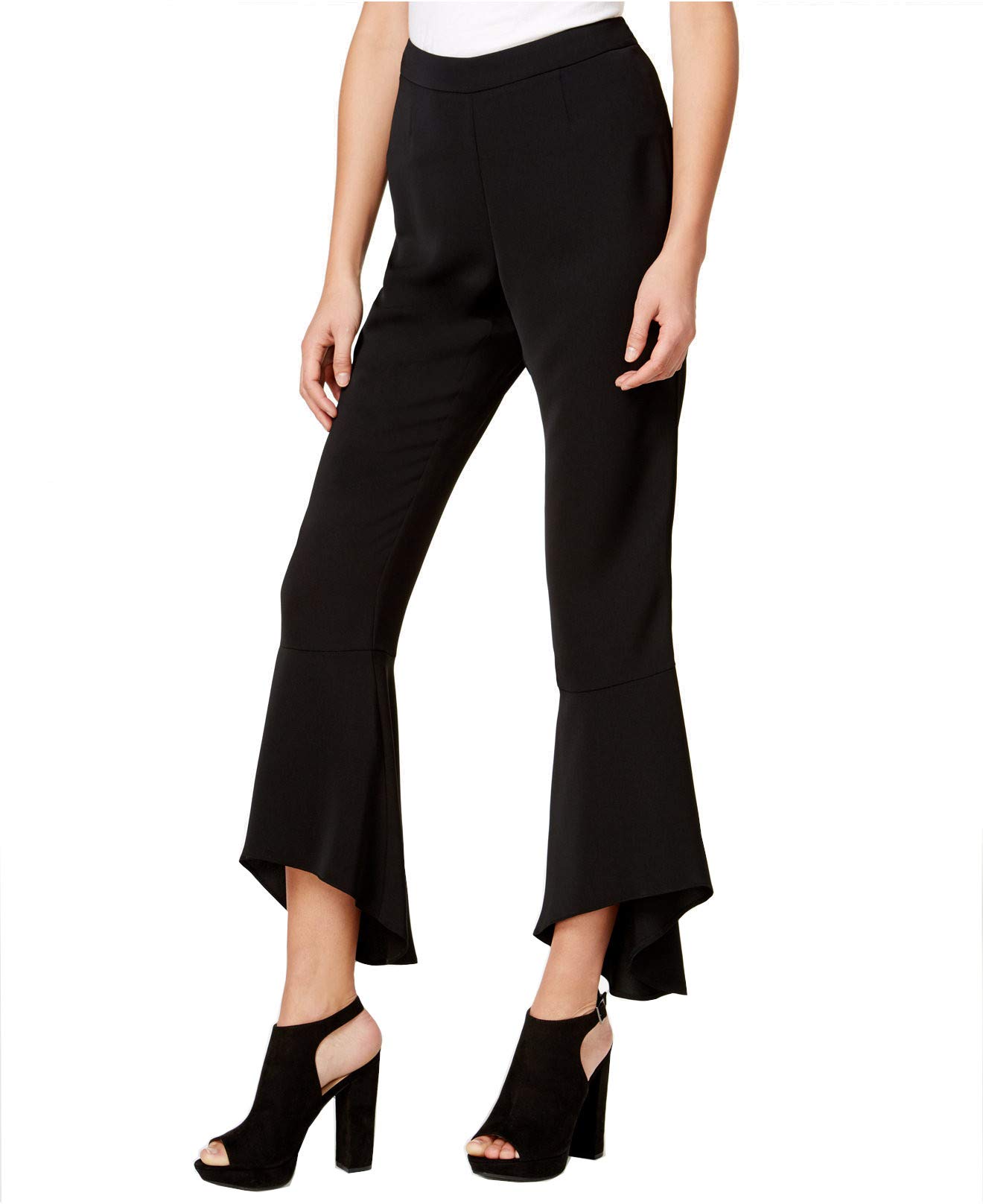 Bar III Womens Cropped Flute-Hem Pants Deep Black Medium