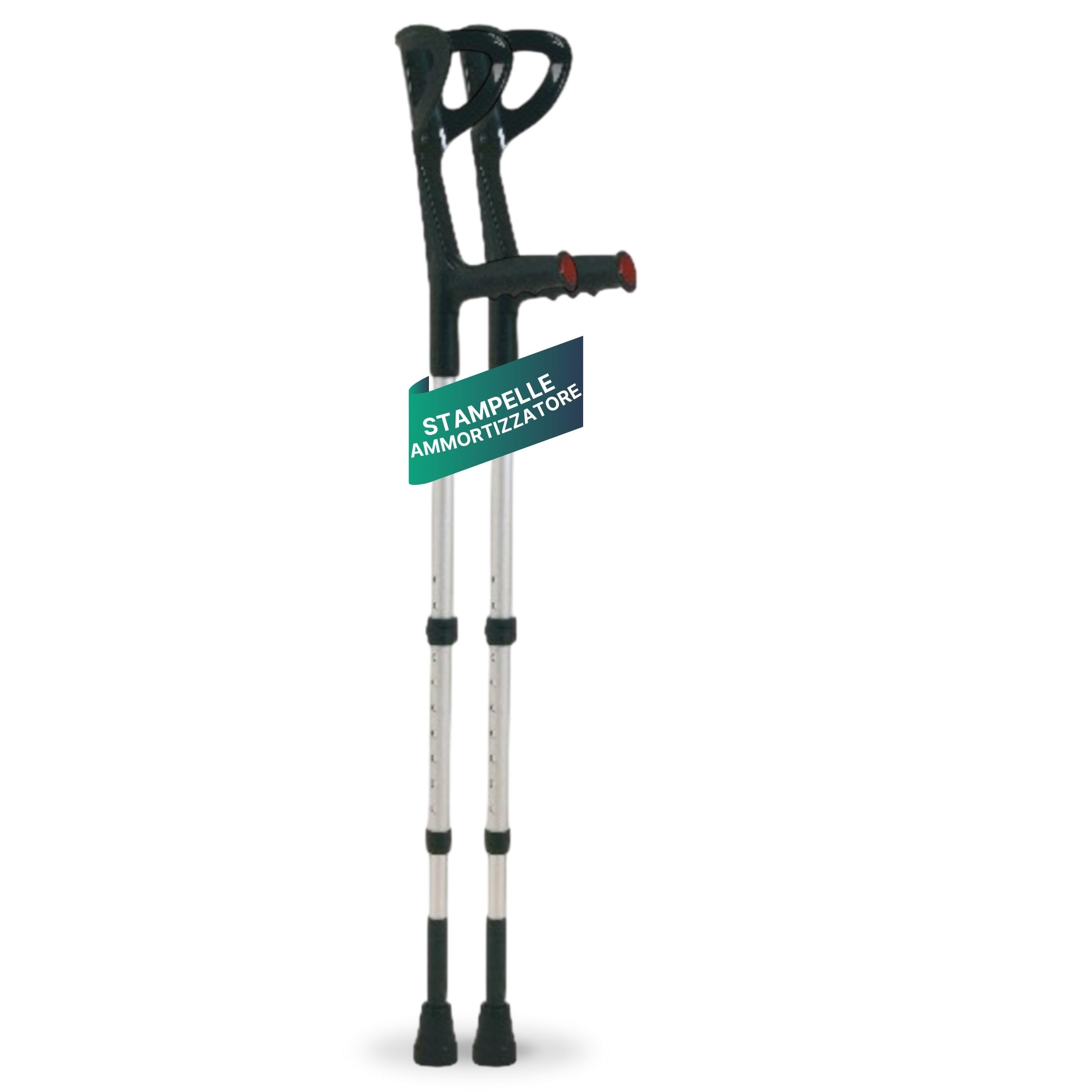 Stampelle Ortopediche Regolabili con Ammortizzatore, 2 Unità | Stampelle Canadesi in Alluminio Anodizzato, Altezza 74-97cm, Nero/Argento