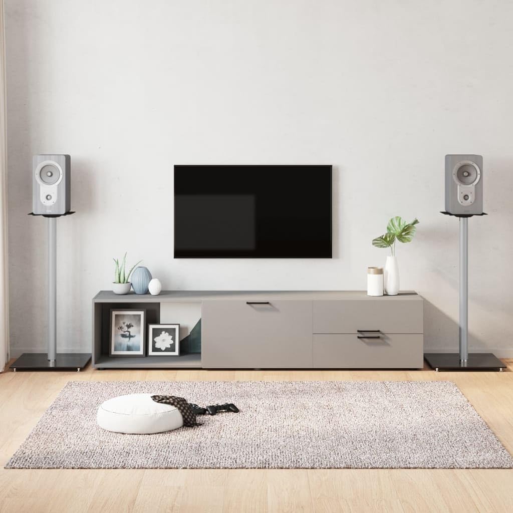 Stojak na głośniki, 2 sztuki, czarny, srebrny, z hartowanego szkła i aluminium, wysokość 86 cm, z systemem zarządzania kablami, antypoślizgowy, do kina domowego, salonu, studia, systemu Hifi