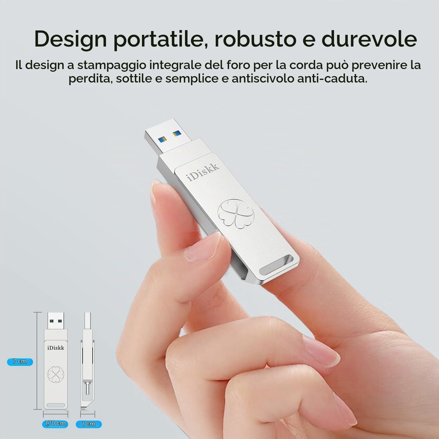 iDiskk Chiavetta USB 3.2 ad alta velocità da 256 GB per iPhone 17/16/15 Pro/Max, USB-C iPad, MacBook, Android, 500 MB/s, con app di backup automatico per foto/video, archiviazione esterna per telefoni