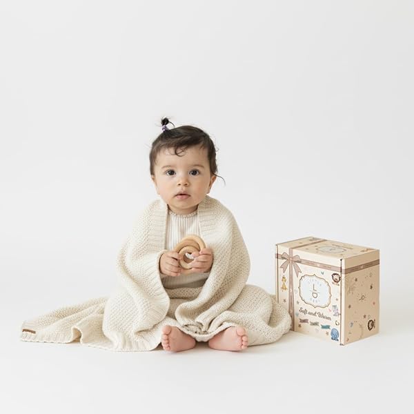 Little Dedi ZOE Baby Blanket Beige - Stroller Blanket & Cuddle Blanket made from 50% Recycled Cotton & 50% Polyester - GRS & OEKO-TEX Class 1 - Soft & Washable - Gift Box - 1