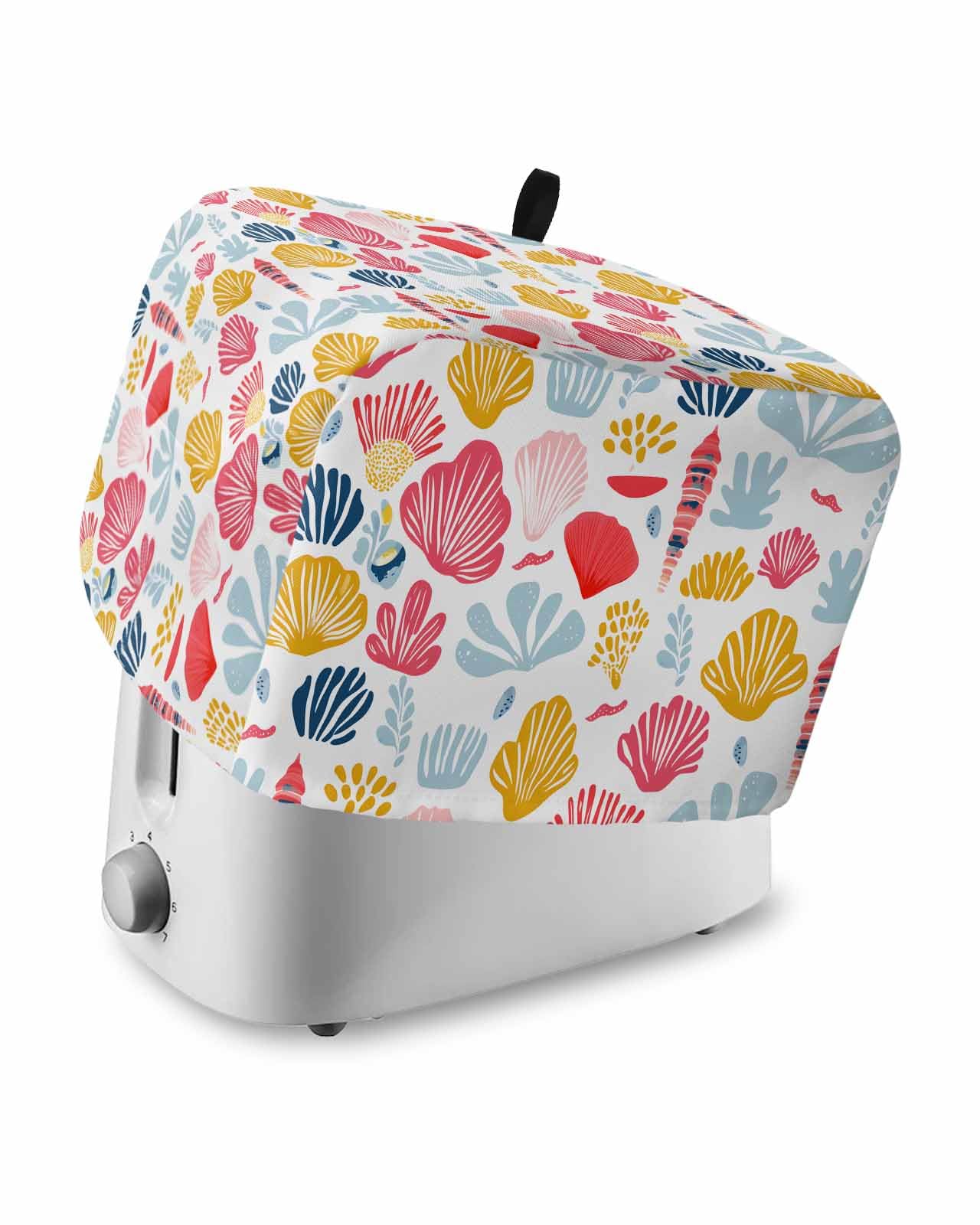 Colorful Coastal Shells Toaster Cover 2 Slice, Watercolor Summer Ocean Life Dustproof Bread Machine Oven Cover with Storage Pockets, Fits Most Kitchen Toasters Protector