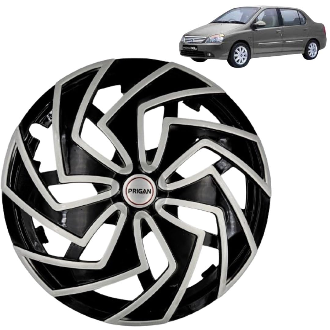 PRIGAN Wheel Cover for TATA Indigo 14 Inch Black Silver Wheel Cap (Available in 13,14 Inch) (Set of 4 Pcs) (Press Fitting) Model- Spider BS-14