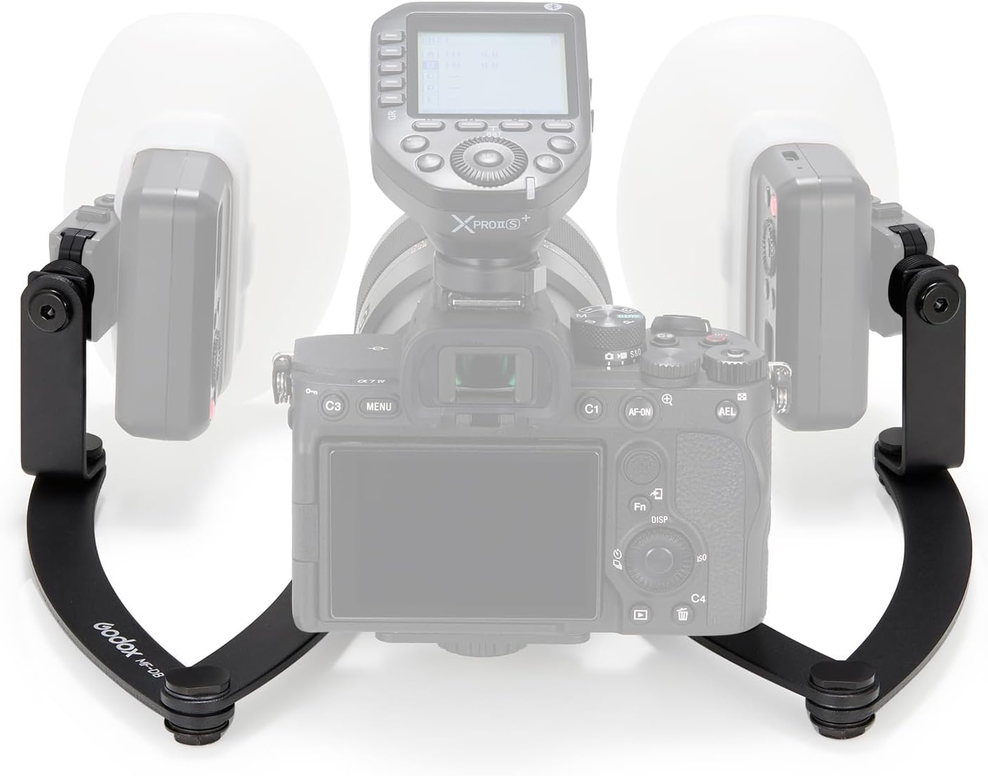 MF-DB Flexible Flash Bracket with Dual Flash Mounts Aluminum Alloy 360°Rotatable Head for Dental Photography Portrait Macro Photography Compatible with Nikon/Sony DSLR Cameras