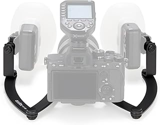 غودوكس حامل فلاش مرن من ام اف دي بي مع حوامل فلاش مزدوجة من خليط معدني من الالومنيوم، راس قابل للدوران 360 درجة لتصوير الاسنان والبورتريه والتصوير الماكرو متوافق مع كاميرات نيكون/سوني دي اس ال ار