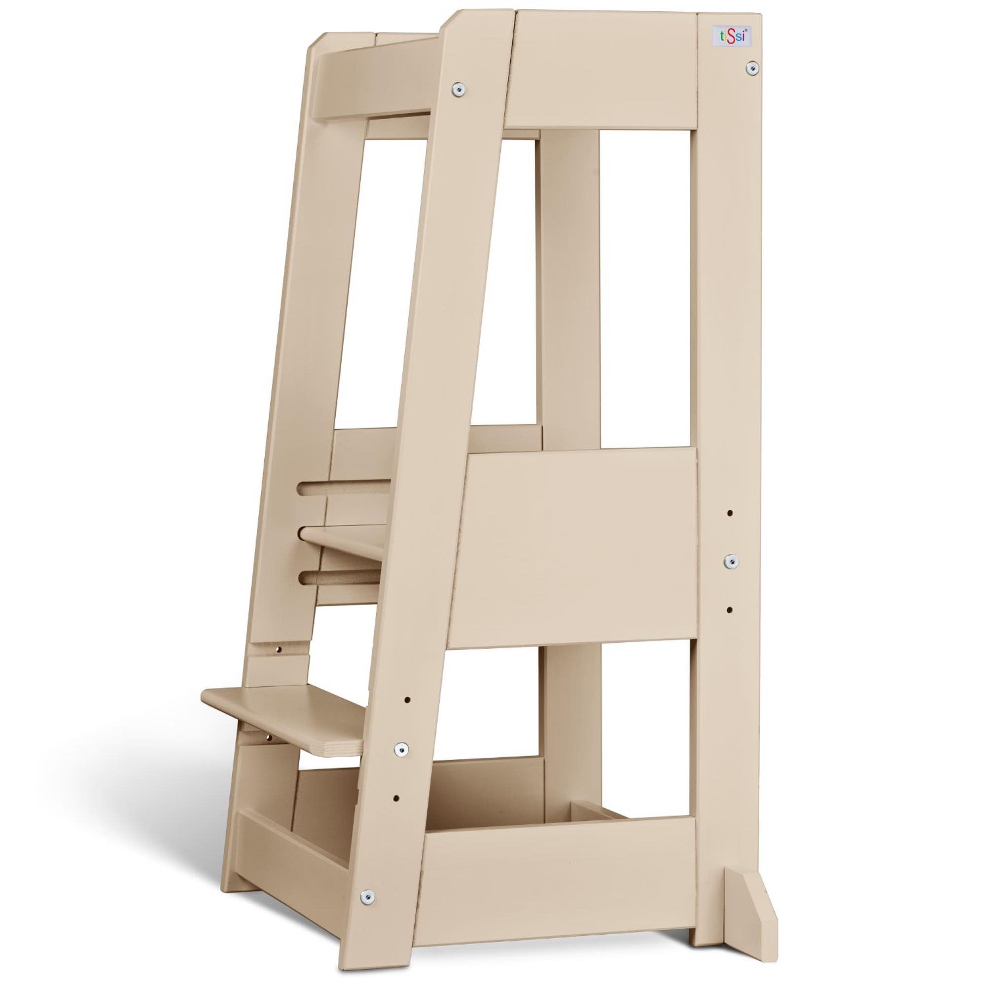 tiSsi® Lernturm Felix – Montessori Lernturm für Kinder, mitwachsend & höhenverstellbar, Entdeckerturm aus Buche Cashmere