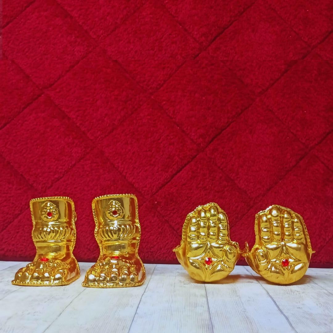 Luckypot Gold Plated Metal Hastham(Palm) and Padam(Feet) Set for God Idol Decoration/Varalakshmi Pooja/Navaratri Pooja Celebration-image-24