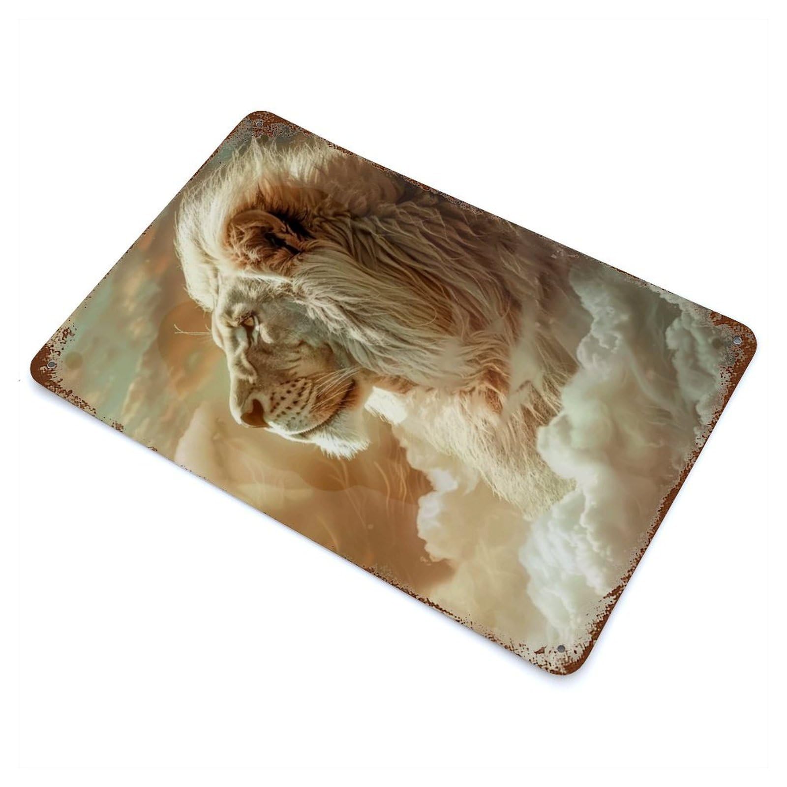 Rust Effect Majestic White Lion Vintage Rust Metal Sign 11.8"x7.9", Rustic Home Decor for Farmhouse, Kitchen And Entryway Decor