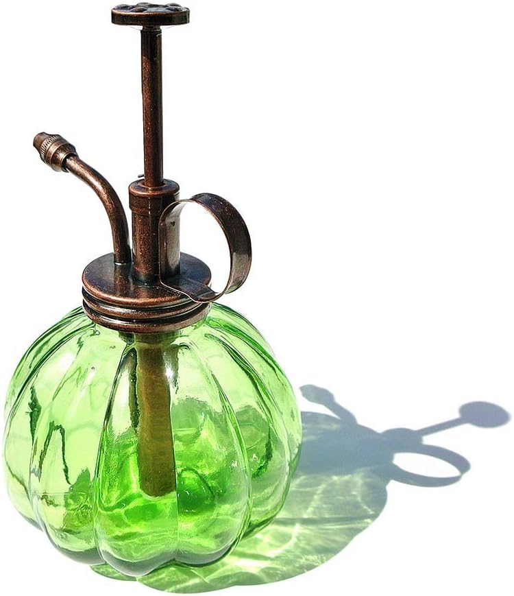OCTMUSTARD Plant Mister Flower Water Can Pot with Premium Antique Copper Sprayer and Green Glass Bottle, 3-1/2 X 3-1/2 X 6 Inch