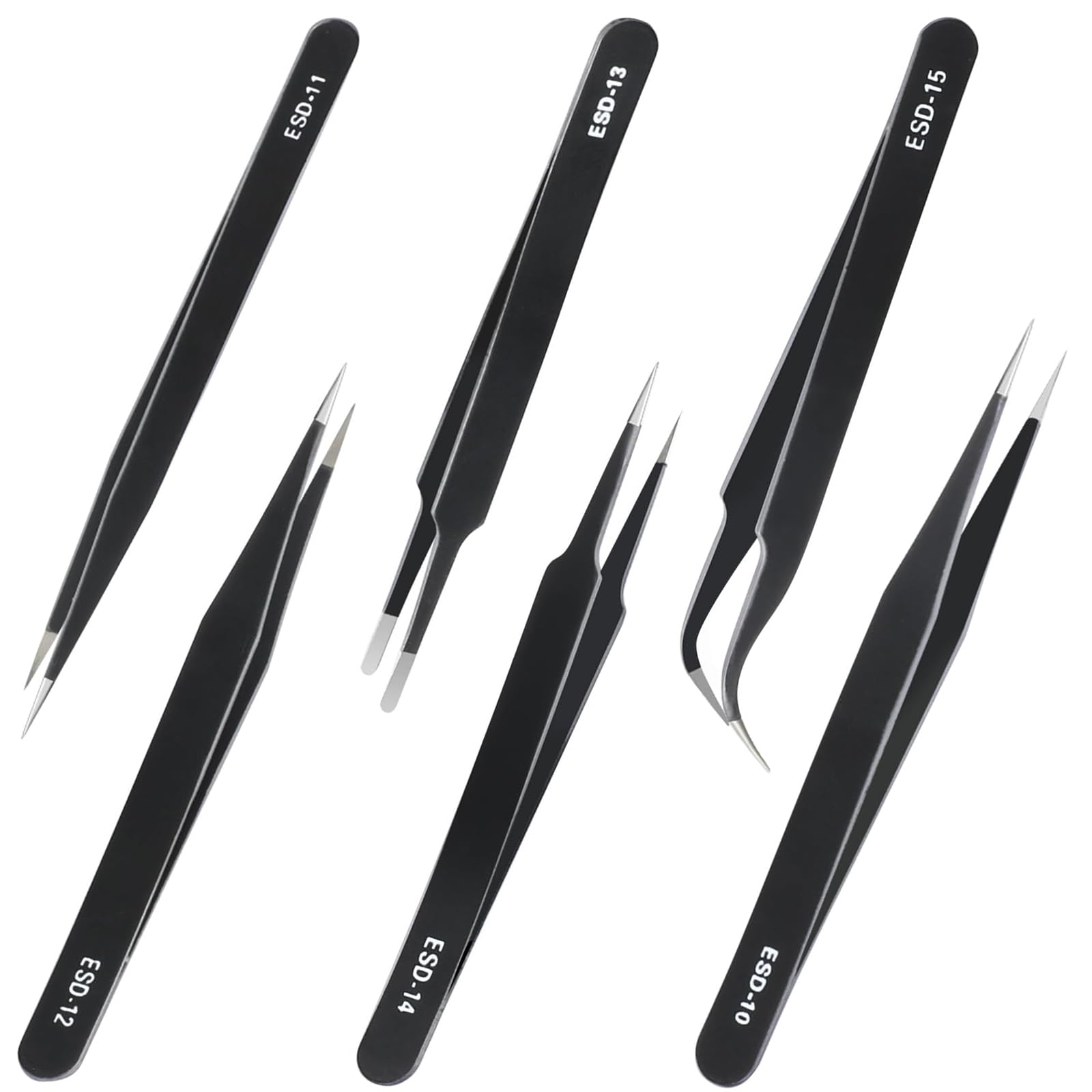 HBSTUDIO Precision Tweezers Set, Premium Non-Magnetic Stainless Steel Tweezer, ESD Curved of Tweezers for Electronics, Craft, Laboratory Work, Jewelry-Making, etc(6 PACK)