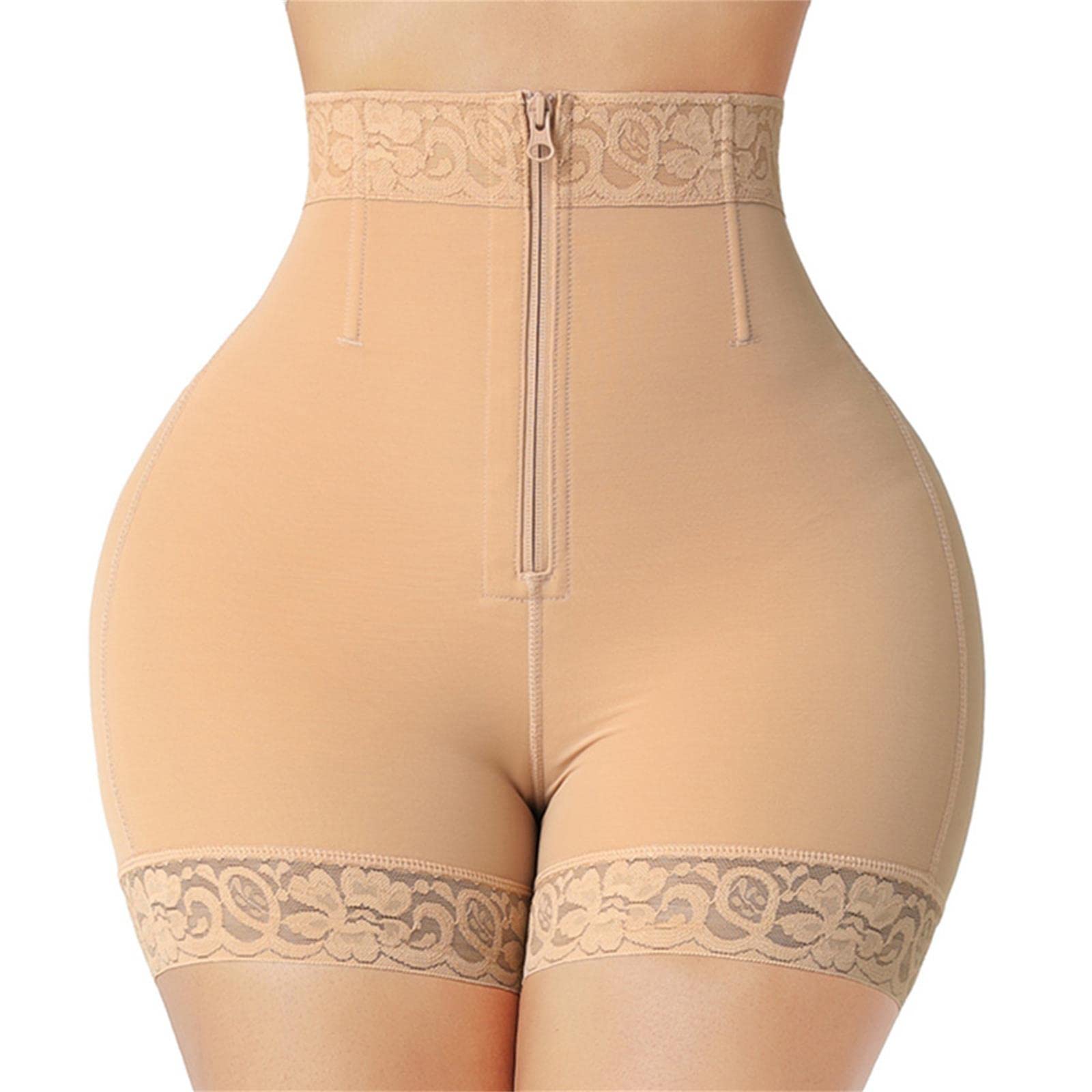 Bielizna modelująca talię trener pośladków bielizna modelująca gorset push-up majtki z wysokim stanem - beżowe, XXL