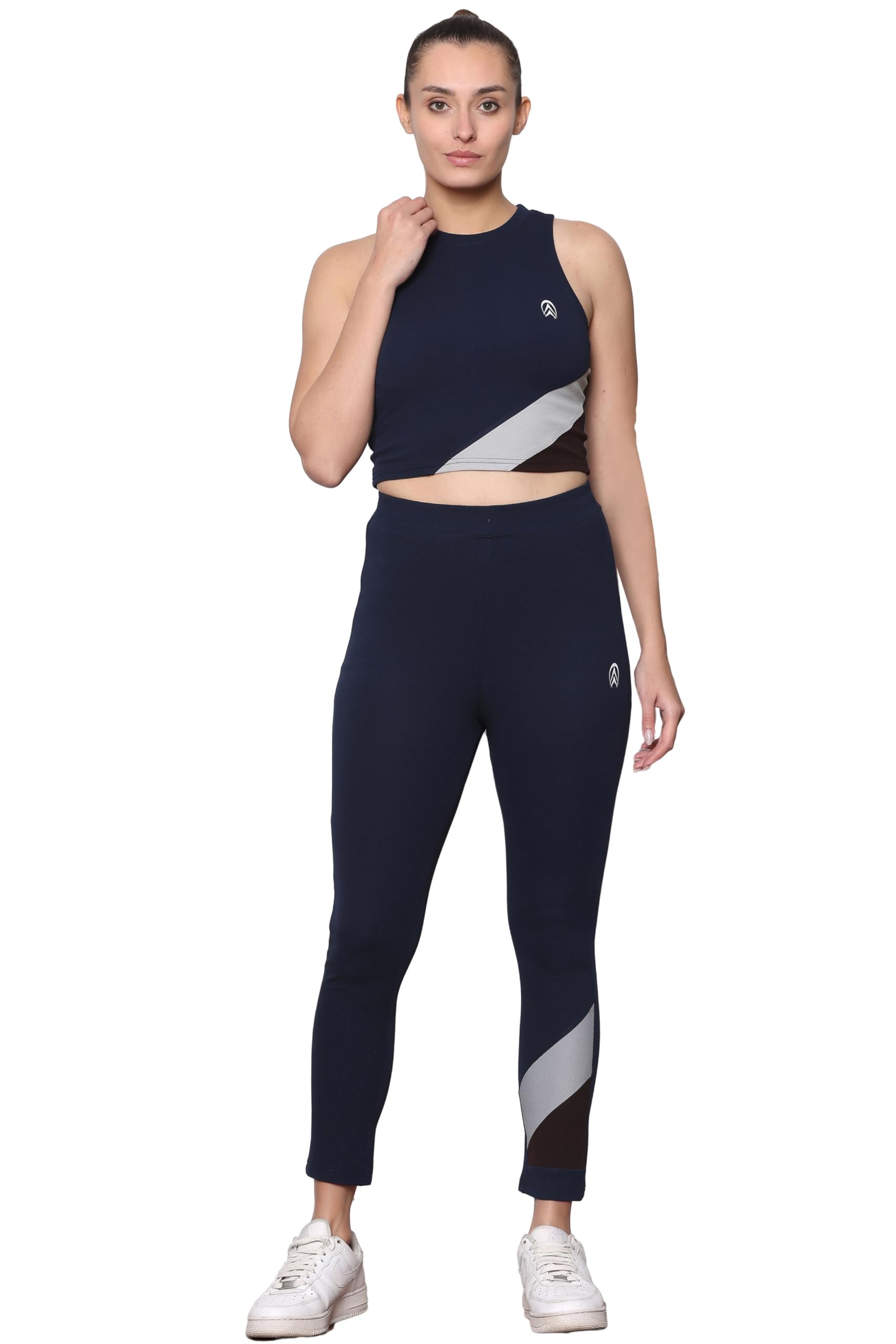 Zicada Women's Gym Running Sports Crop Tank Top & Tights | Jogging wear | Workout Set | Co-ord Set For Girls & Women-picture-12