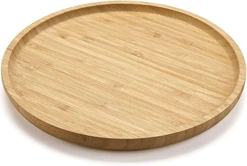 Miniatura 9 de Bandeja redonda de bambú, platos de madera, plato de madera para servir, tabla de servir charcutería para cenarmesa auxiliar, 11.8 pulgadas