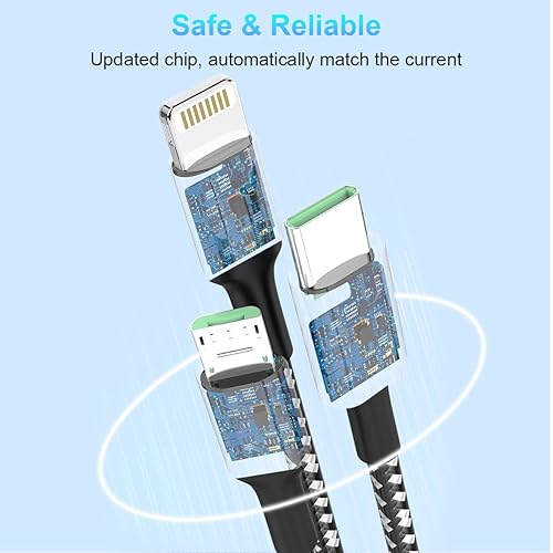 Miniatura 9 de MTAKYA Cable de carga rápida múltiple PD USB C de 100 W 6 pies 5 en 2 USBC a USB CMicro USBMFi certificado iPhone cable de carga