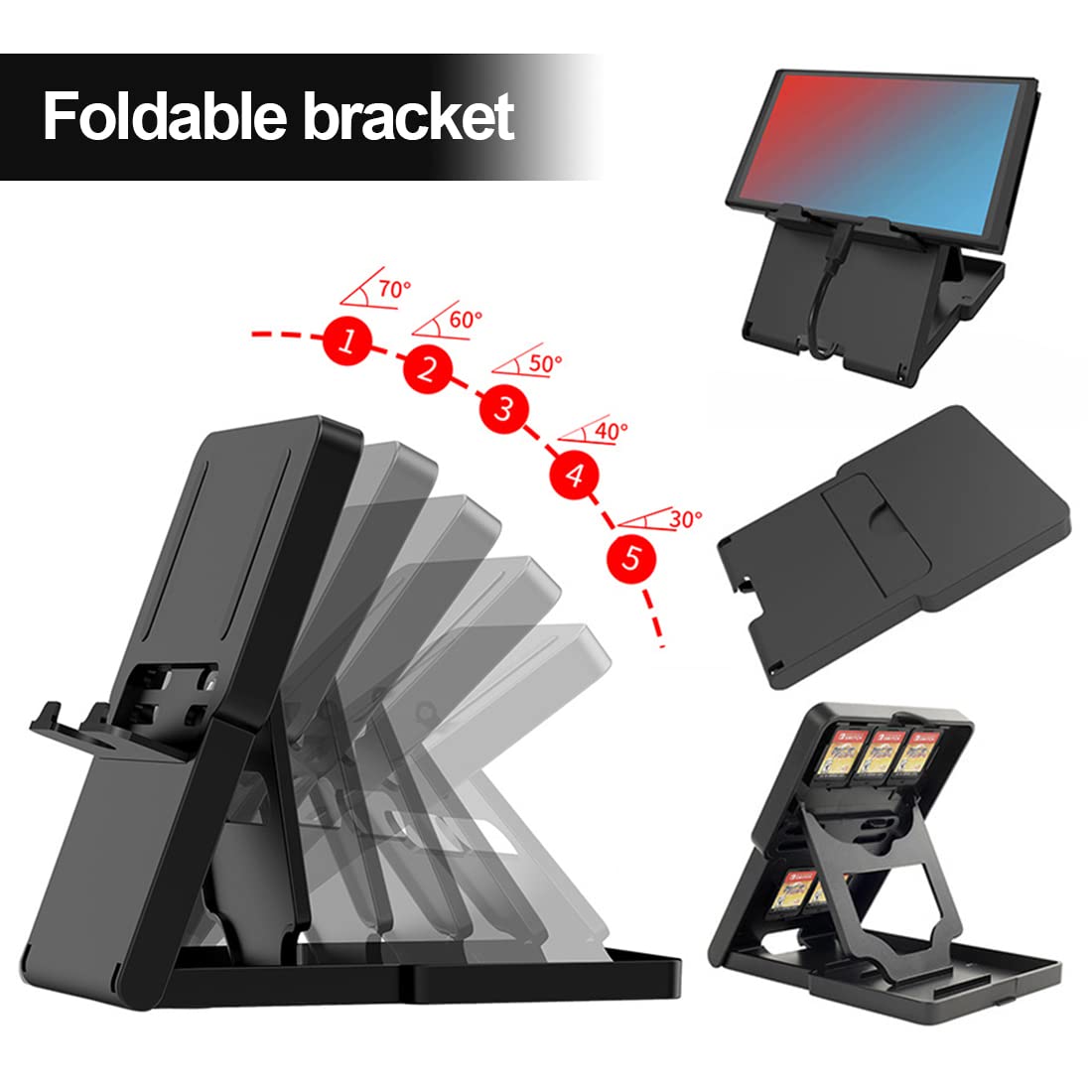 Compatible con Nintendo Soporte plegable y ajustable para Switch y Switch Lite (negro)
