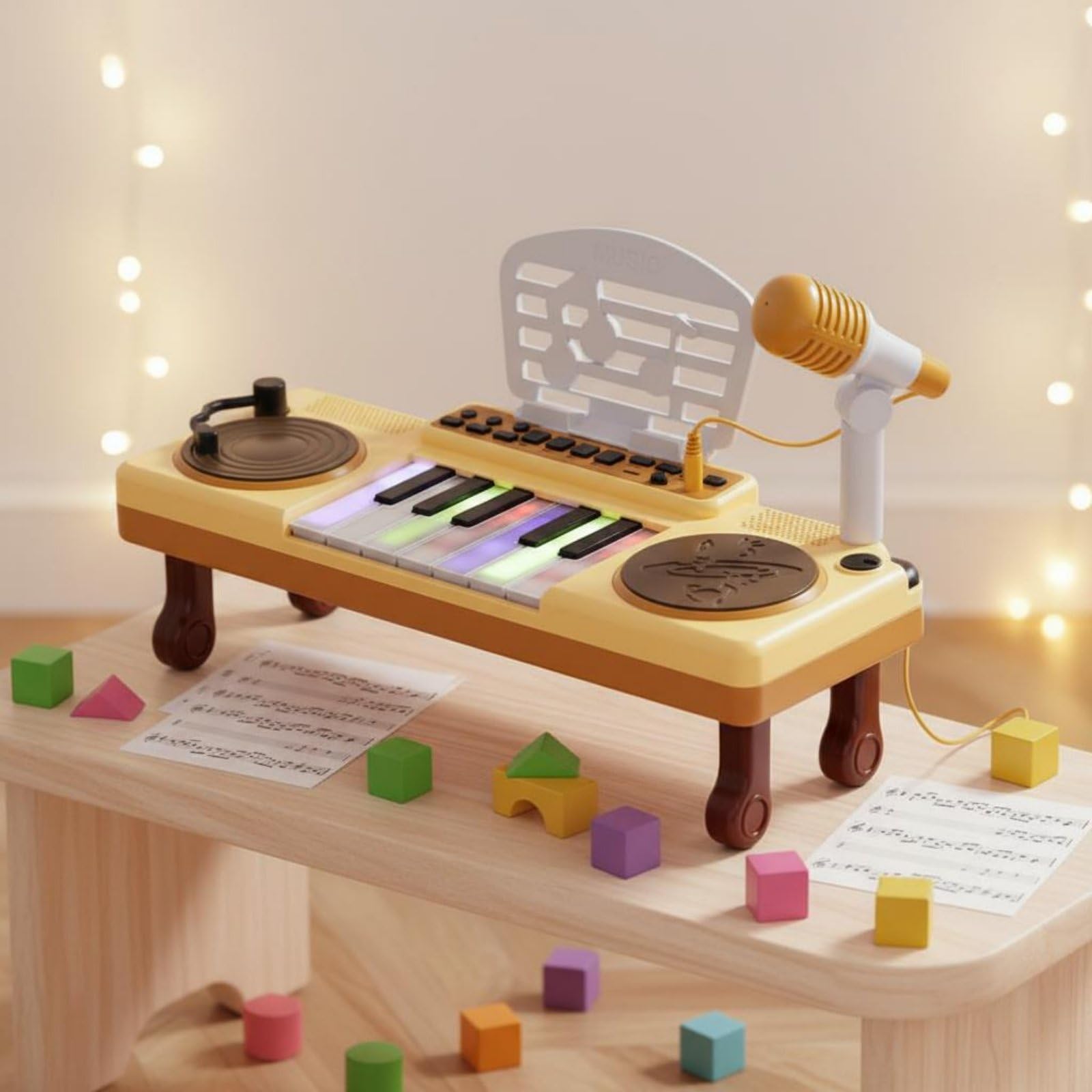 Pianola Bambini Tastiera Elettronica Giocattolo Mixer Musicale Giradischi Vocale con Effetti Interattivi Educativa per Attenzione Concentrazione Fantasia Adatta a Bambini Casa Scuola