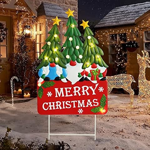 Christmas Yard Signs Stakes Outdoor Decorations 3 Gnomes Cover
