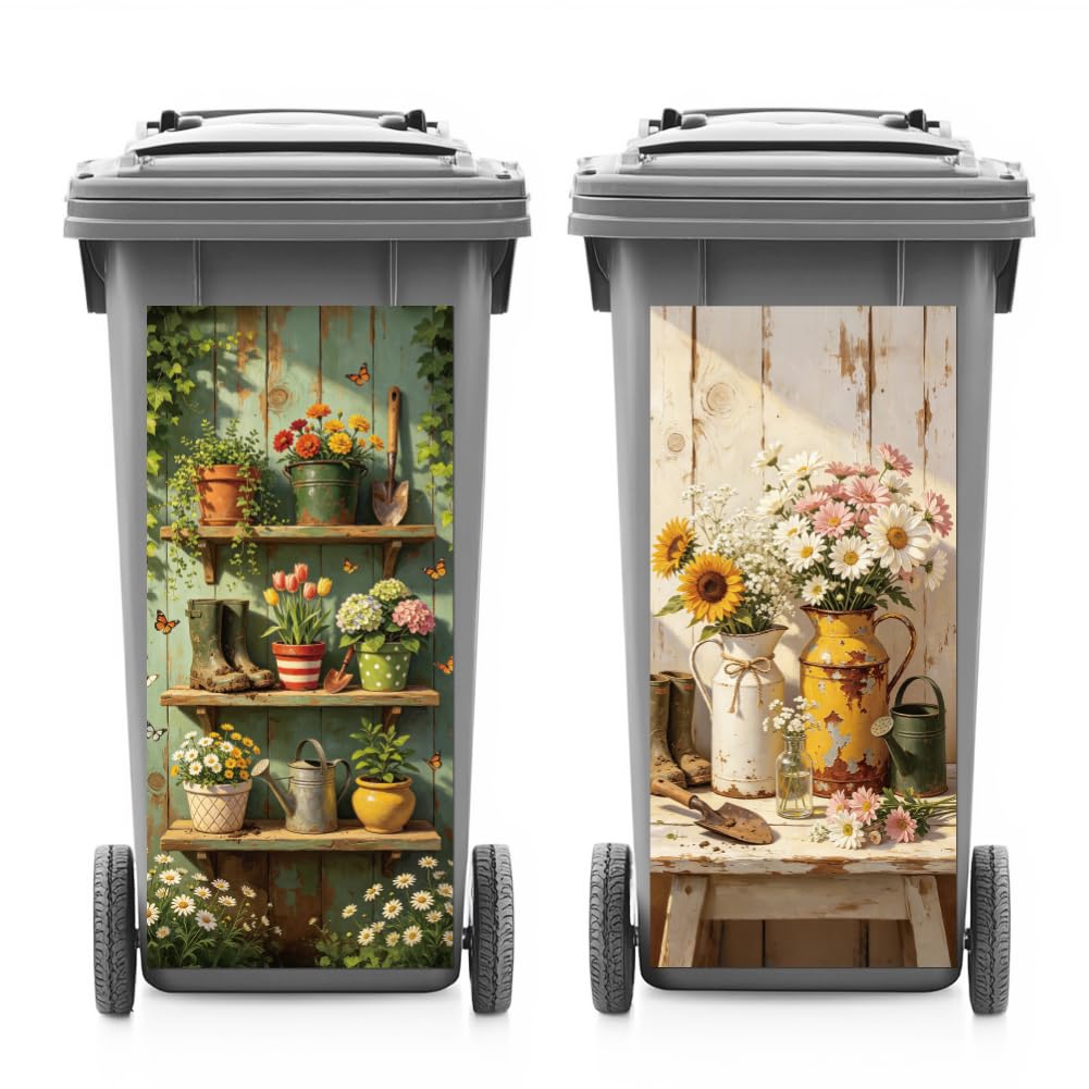 ANATTASOUL 2Pcs Potted Plants Wheelie Bin Stickers for Bins Decorative