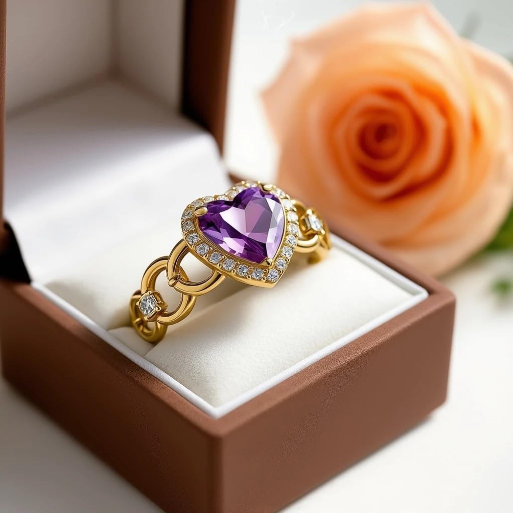 10K/14K/18K Gold Natural Amethyst Engagement Rings for Women with Moissanites Promise Engagement Wedding Anniversary Ring for Her Size 4-16