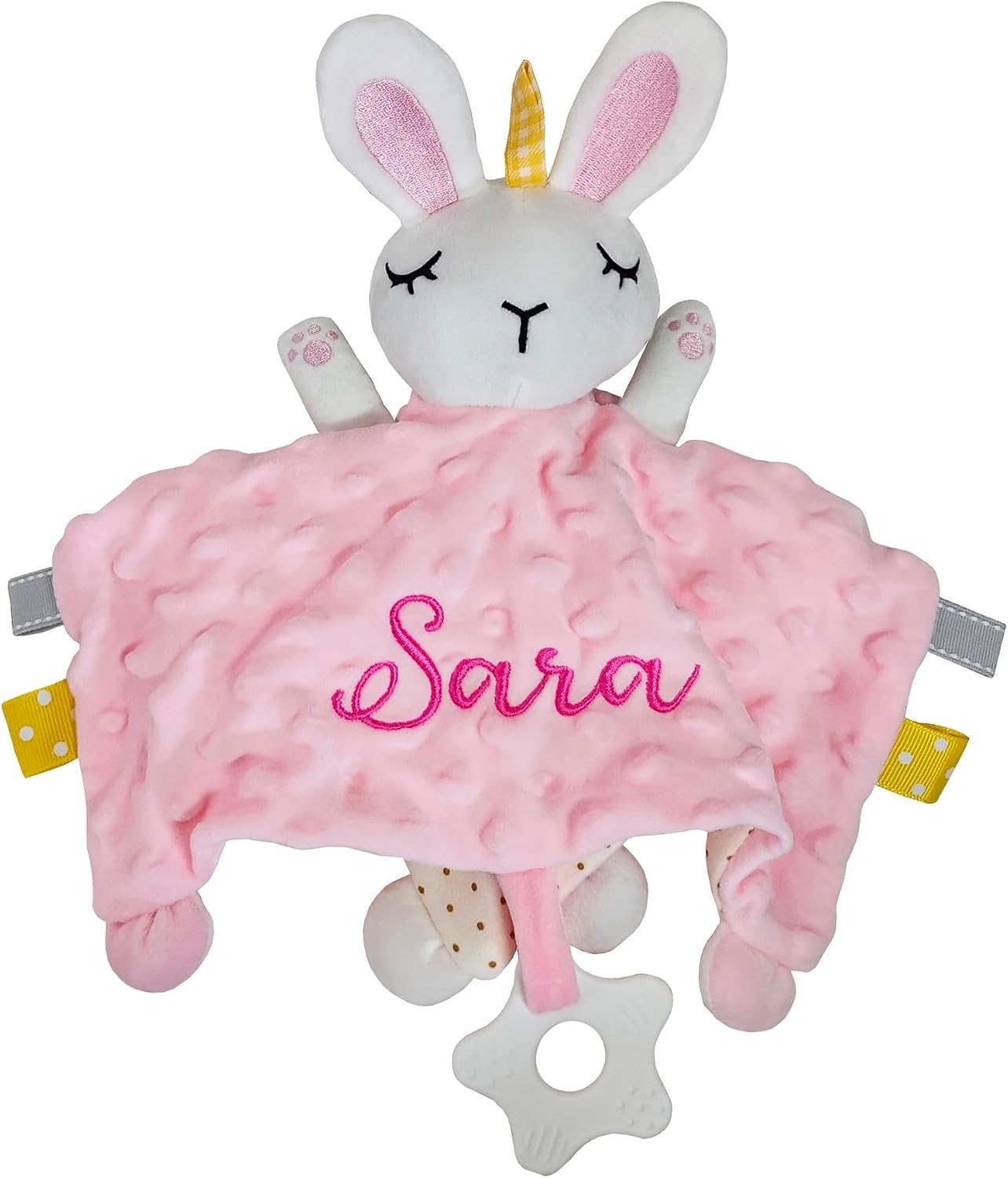 Bella's Giftshop Personalized Pink Bunny Baby Lovey Security Blanket for Newborn Girl, Custom Stuffed Animal Snuggle Blanket with Name, Customized Plush Gift Essentials