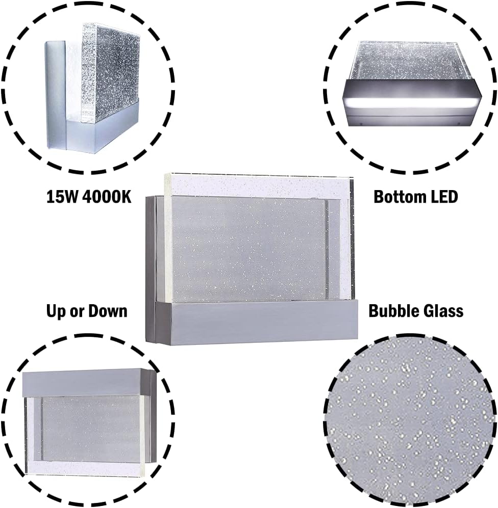 Vivio Lighting Calabria 15-Watt Brushed Nickel 10" Tall Integrated LED Rectangle Wall Sconce with Clear Glass #70271