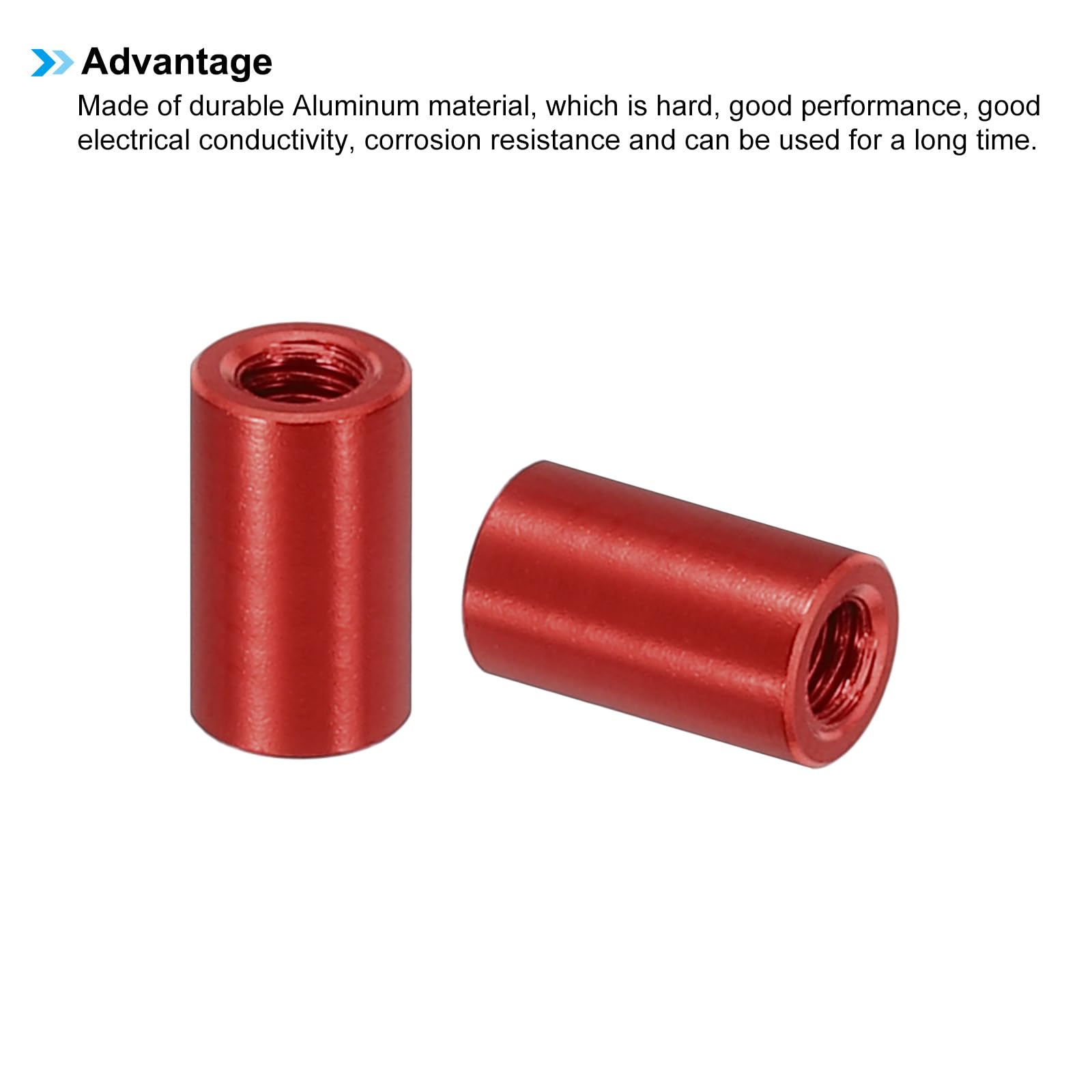 PATIKIL 12pcs M3 Metal Threaded Standoff Spacer Nuts, Round Aluminum Spacers Female Coupling Screws, 1/8" ID x 3/16" OD, Red, (10mm L) - Image 4