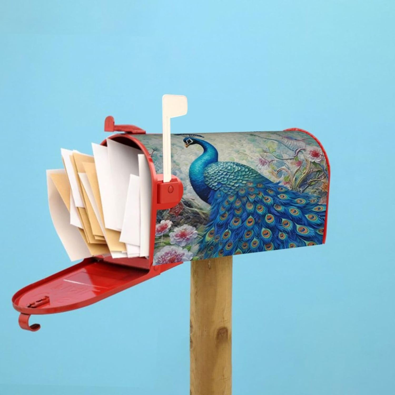 Dujiea Beautiful Peacock Mailbox Cover Mailbox Wraps, Waterproof Mailbox Covers Magnetic Post Box Cover Standard Size 21"(L) X 18"(W) Garden Yard Outside Farmhouse Home Decor