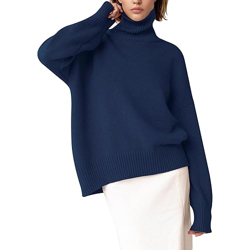 YKR Women's Turtleneck Sweater Chunky Long Sleeve Knitted Pullover High Low Hem Trendy 2024 Fall Winter Basic Jumper Top