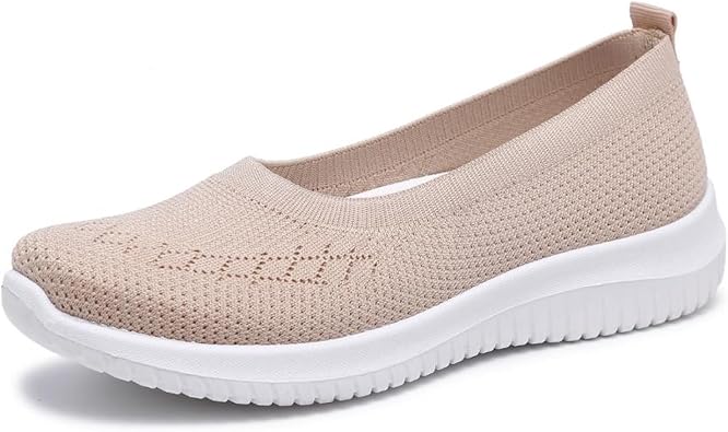 Womens Knitted Flat Walking Shoes Comfortable Slip On Mesh Lightweight Low Heel Sneakers Casual Soft Gym Nurse Work Mom Loafers