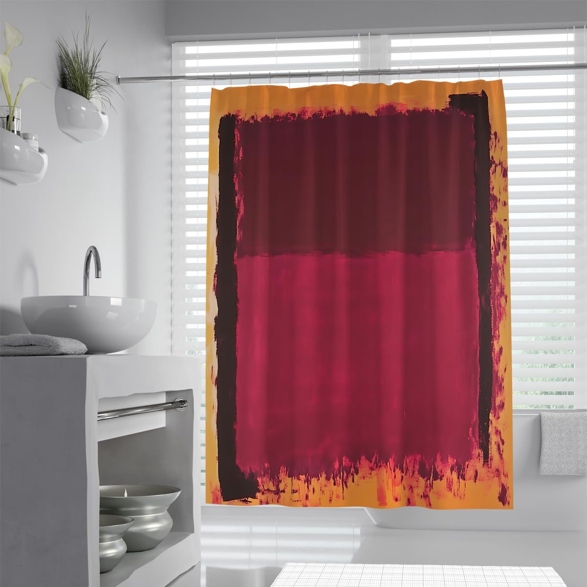 OLLIAR Home Abstract Watercolor Shower Curtains Retro Color Blocks Waterproof Fabric Modern Art Shower Curtain with Hooks for Bathroom Decor 240x180cm