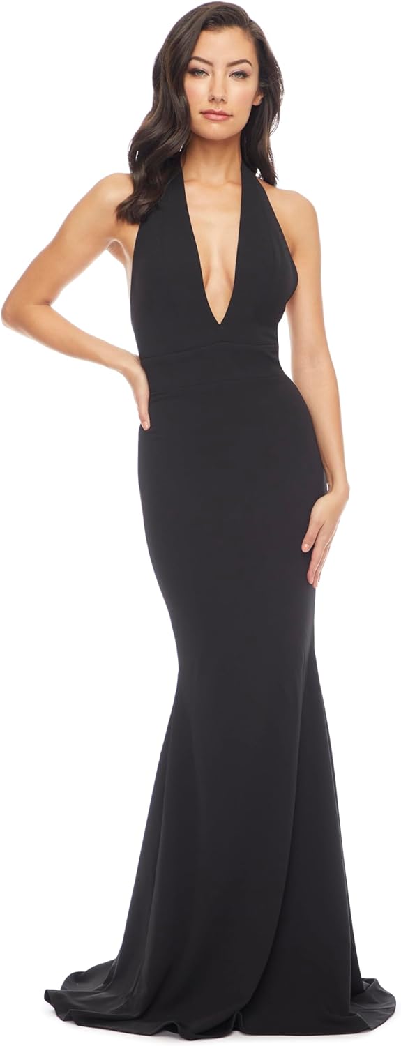 Dress The Population Womens Camden Sleeveless Halter Plunging Long Stretch Gown - Image 2