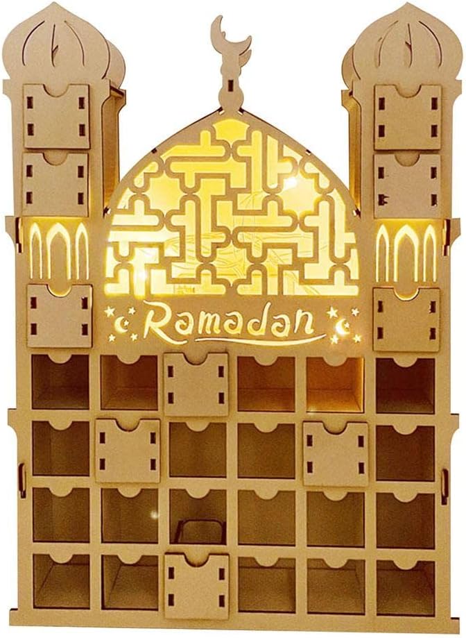 2022 Wooden Ramadan Advent Calendar with 30 Day Countdown Drawers, Eid Ramadan Mubarak Decoration (22 * 6 * 30cm)