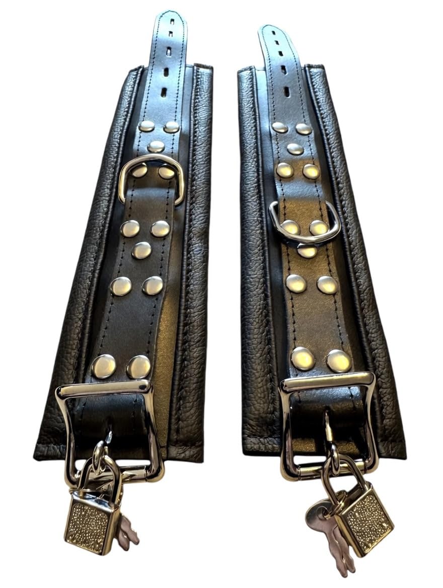 HQ Bondage BDSM Leder Handfesseln, Abschließbar, gepolstert, schwarz