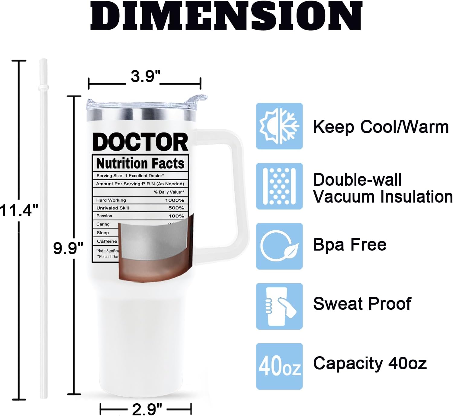 Doctor Tumbler Cup - 40 Oz Mug With Lid, Straw and Handle - Perfect Doctor Appreciation Gift For Women & Men - Image 4
