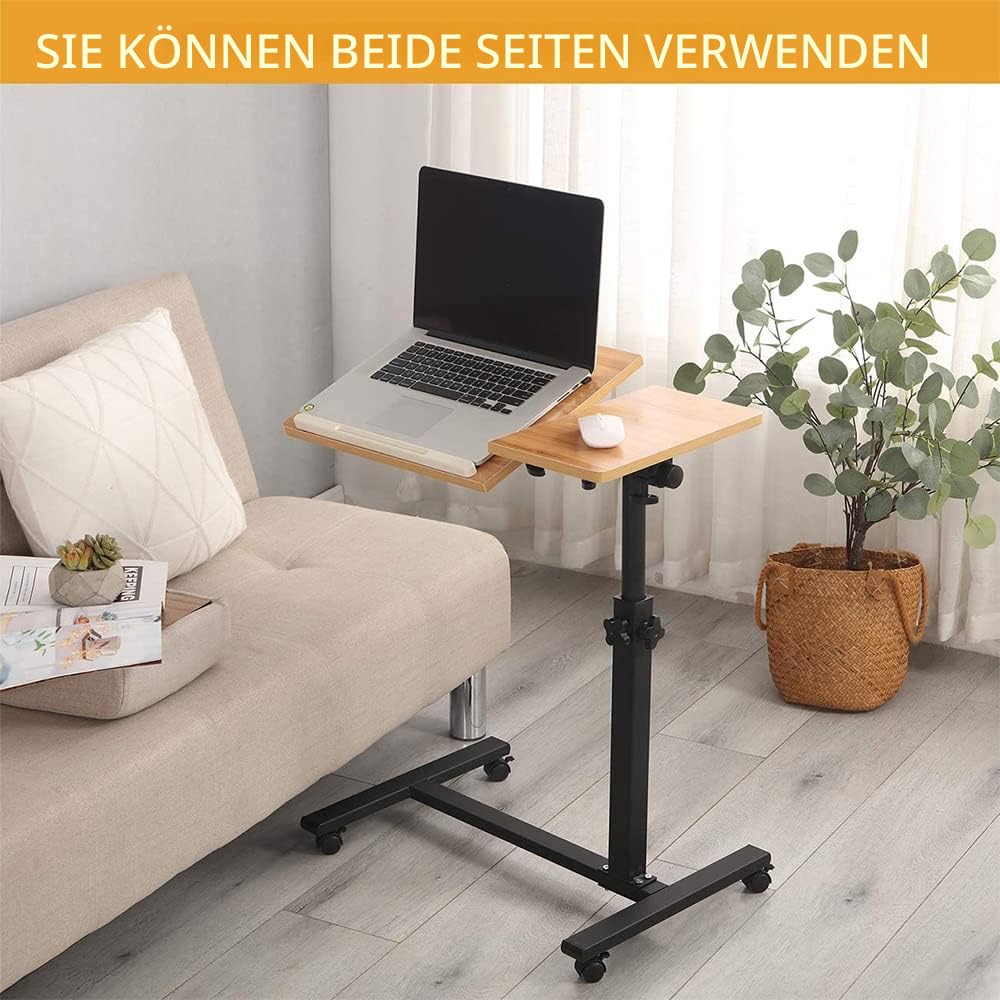Beistelltisch Mit Rollen, Höhenverstellbarer Pflegetisch, Computertisch, Laptoptisch, PC Tisch für Büro, Betttisch Pflegebett, Schreibtisch (Holz 60.34.5.58/90cm)