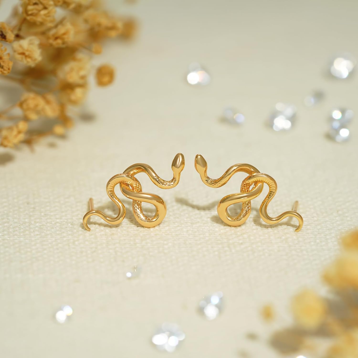 BENEIGE Gold Stud Earrings for Women Dainty 14K Gold Plated Snake Studs Earrings Handmade Hypoallergenic Minimalist Jewelry for Women - Image 6