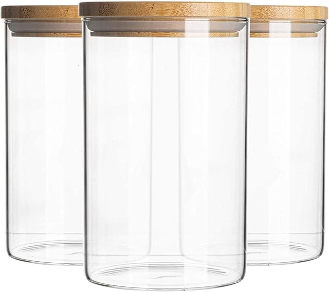 SPICOM Glass Storage Container Jar 900ml with Wooden Lid | Food Storage For Pasta Coffee Tea Sugar | Transparent Spice Canisters Set | Perfect for Kitchen Organization, Pantry Organization (3)