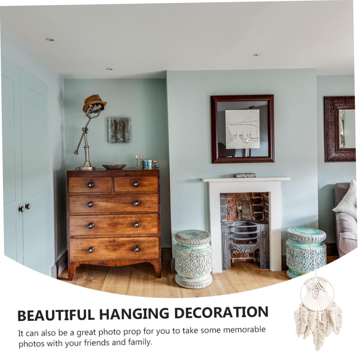 1pc Hanging Dream Catcher Beige Wall Art Decoration Unique Leaf Shape Home Decor for Family Friends Photo Prop
