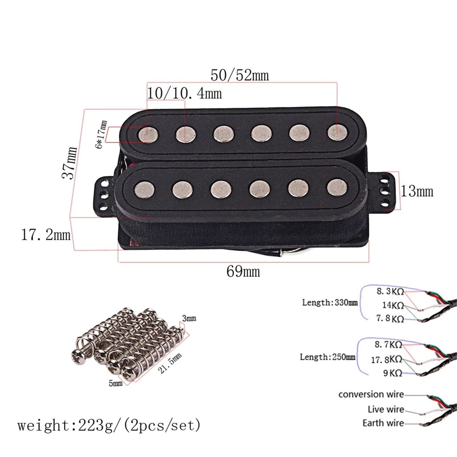 Juego de pastillas Humbucker fibra Alnico 5 imanes cuatro conductores cableados