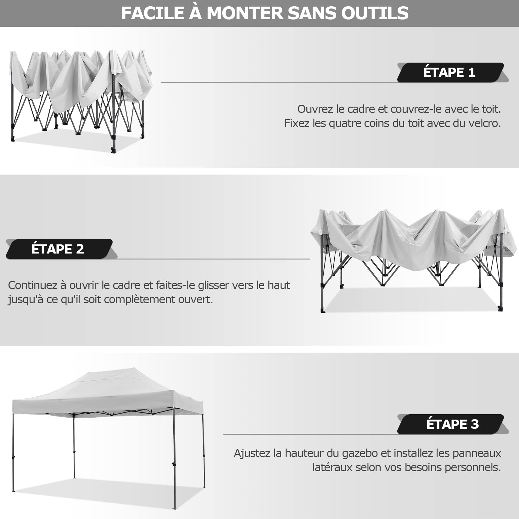 COBIZI Tonnelle Pliante 3x4,5 Imperméable,Barnum Pliant(Blanc avec Parois) | Tonnelle de Jardin Exterieur avec Parois Latérales,Tonnelle Pop Up,Anti UV Tente pour Plage Terrasse Camping,Tente sac Inclus
